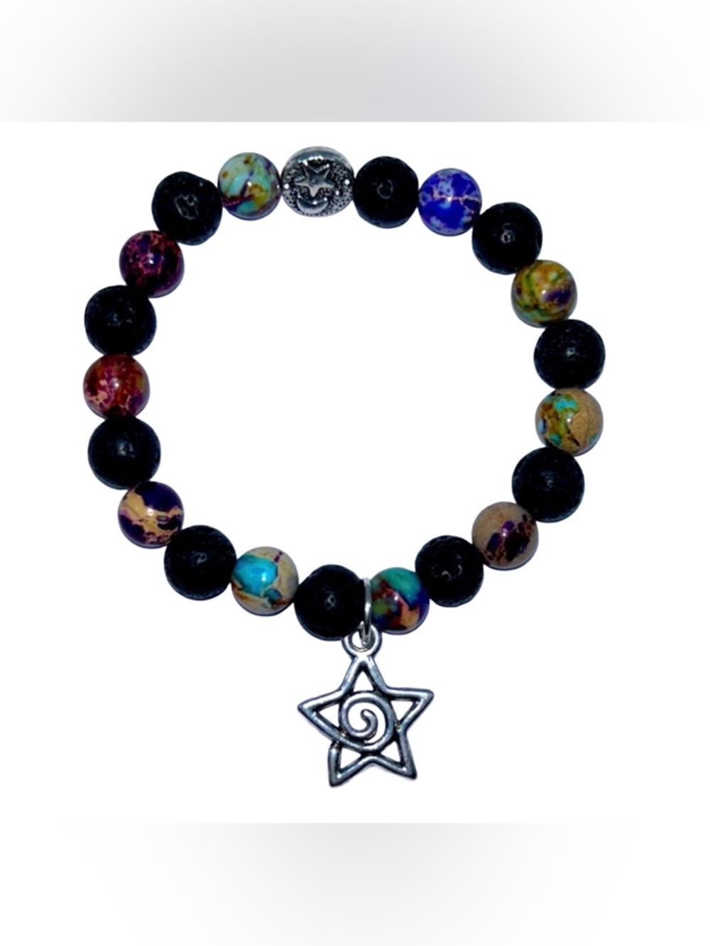 Handmade Star Pendant Bracelet with Natural Sea Sediment & Lava Stones!